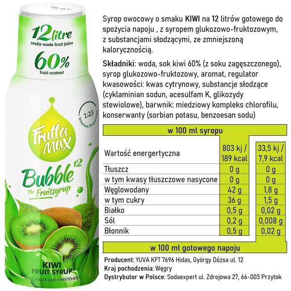 Syrop FruttaMax KIWI 500 ml na 12 litrów